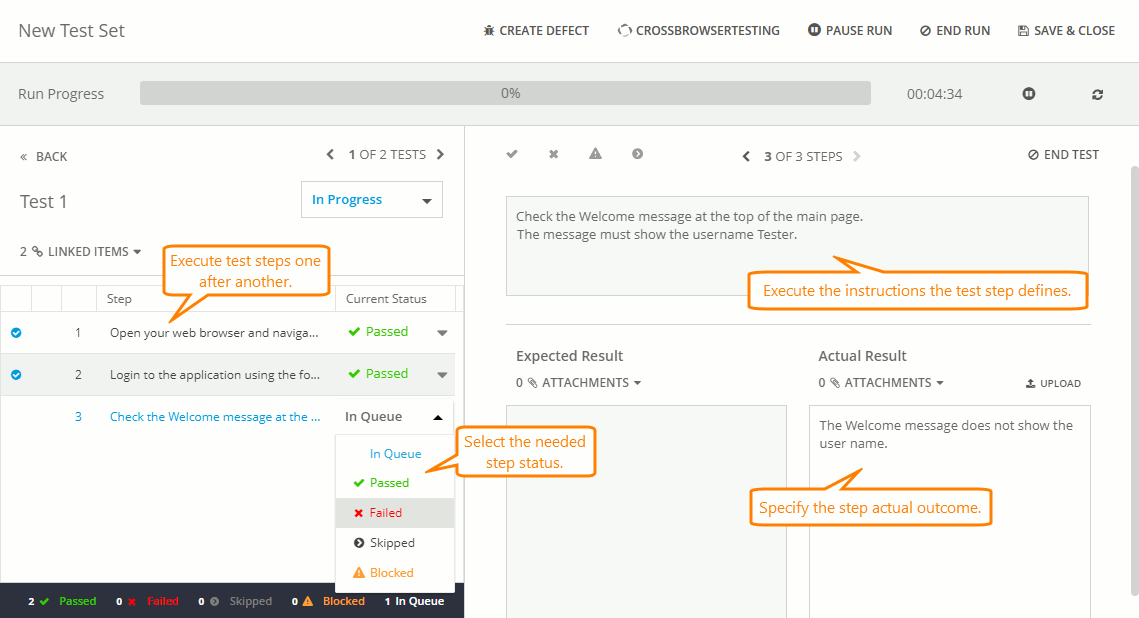 QAComplete User Tutorial: Run the test step-by-step QAComplete User Tutorial: Run the test step-by-step