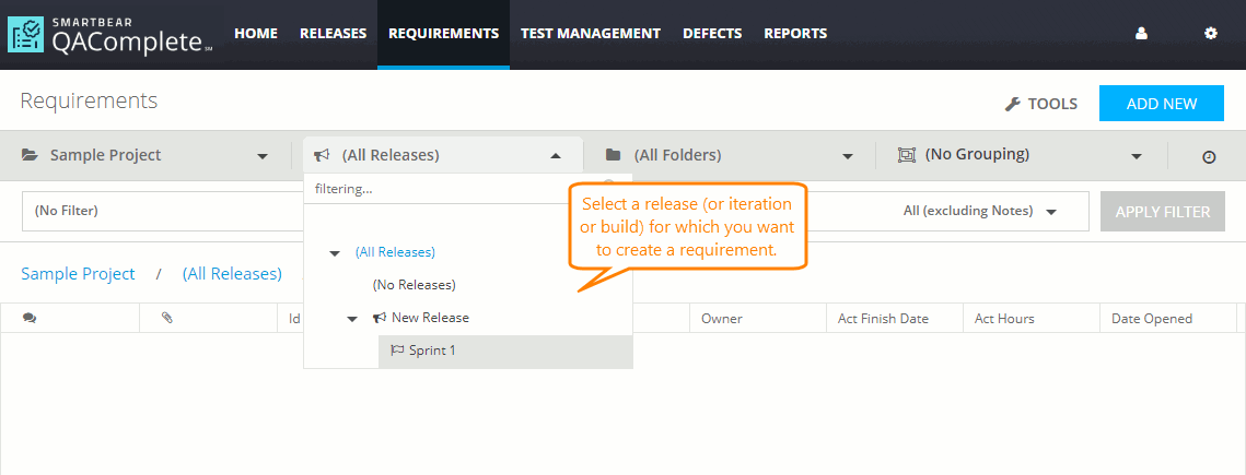 QAComplete User Tutorial: Select an iteration QAComplete User Tutorial: Select an iteration