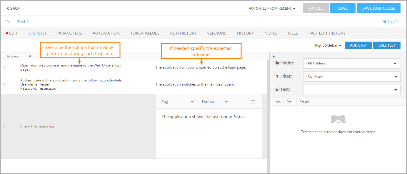 QAComplete User Tutorial: Specify test steps QAComplete User Tutorial: Specify test steps