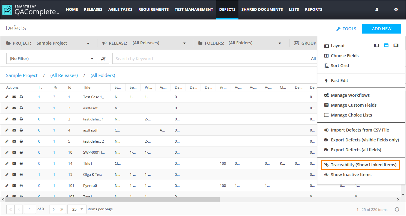 QAComplete User Tutorial: The Traceability menu item QAComplete User Tutorial: The Traceability menu item