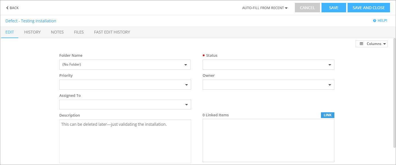 QAComplete Installation Validation: Create a defect QAComplete Installation Validation: Create a defect