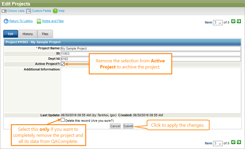 Archiving a project Archiving a project