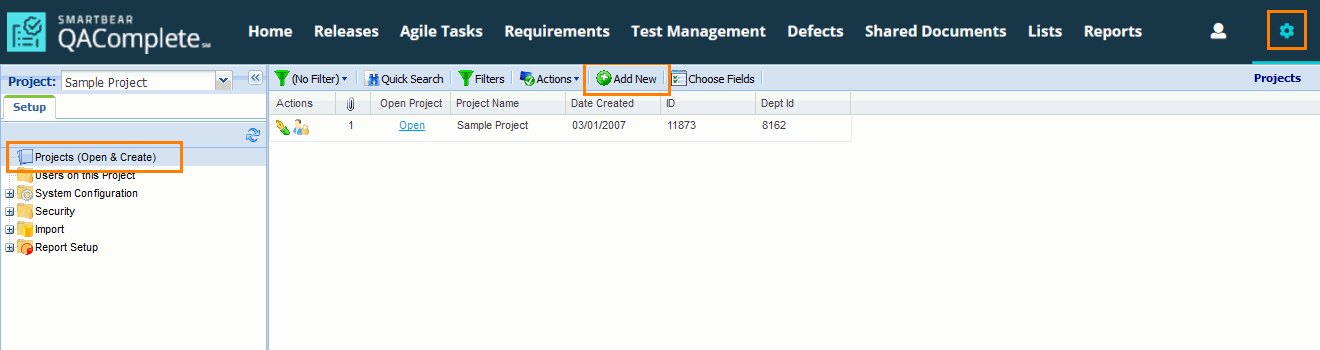 QAComplete Administrator Tutorial: Click to add a new project QAComplete Administrator Tutorial: Click to add a new project