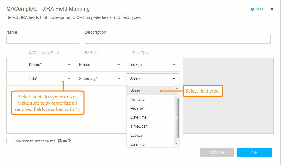QAComplete integration with JIRA: Configure field mapping QAComplete integration with JIRA: Configuring field mapping