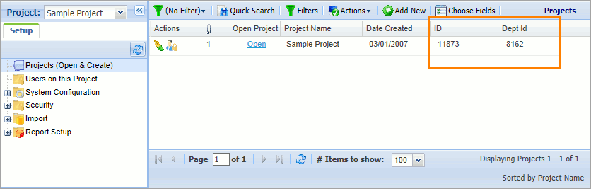 The project and department IDs The project and department IDs