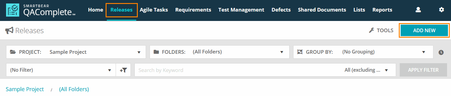 QAComplete User Tutorial: Click to add a new release QAComplete User Tutorial: Click to add a new release