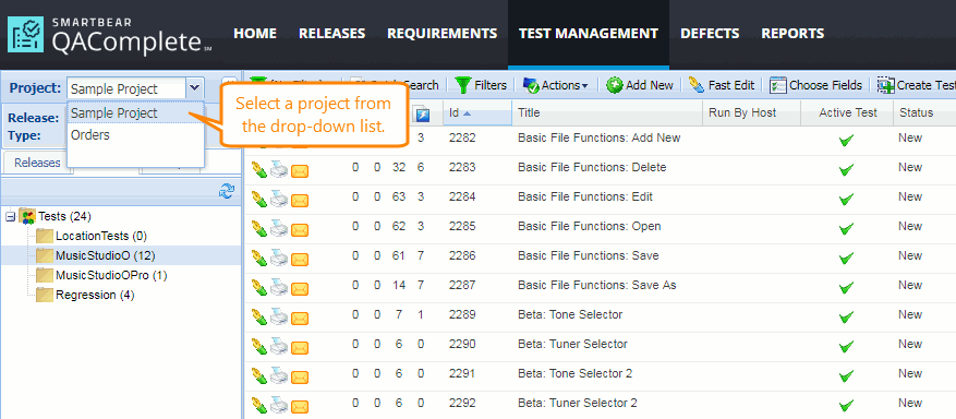 QAComplete Administrator Tutorial: Select a project QAComplete User Tutorial:Select a project