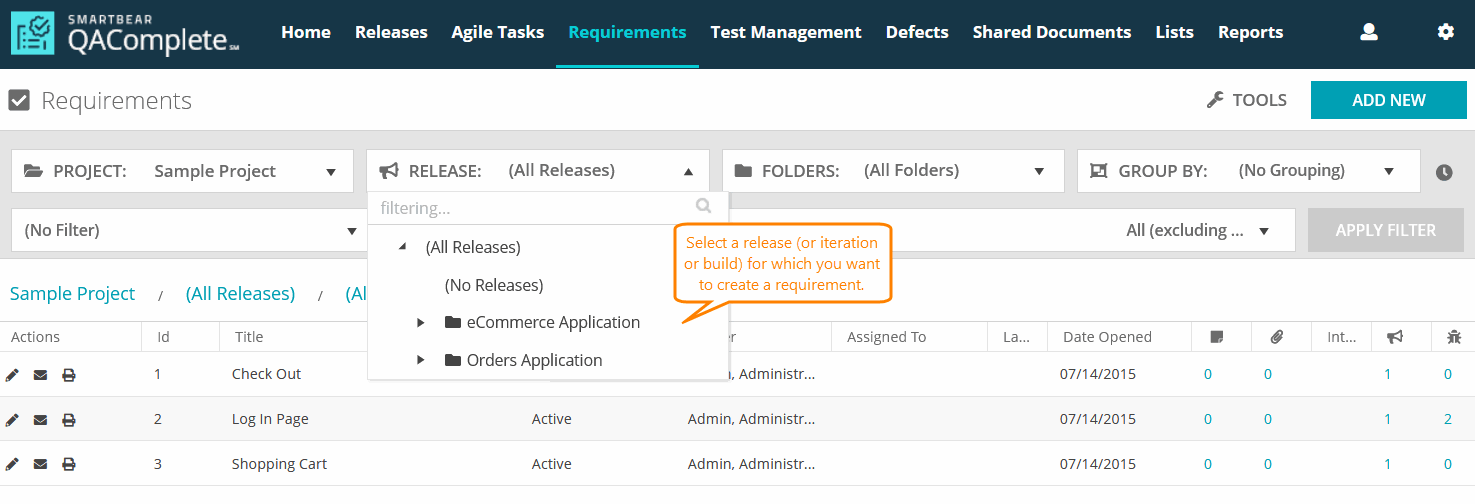 QAComplete User Tutorial: Select an iteration QAComplete User Tutorial: Select an iteration