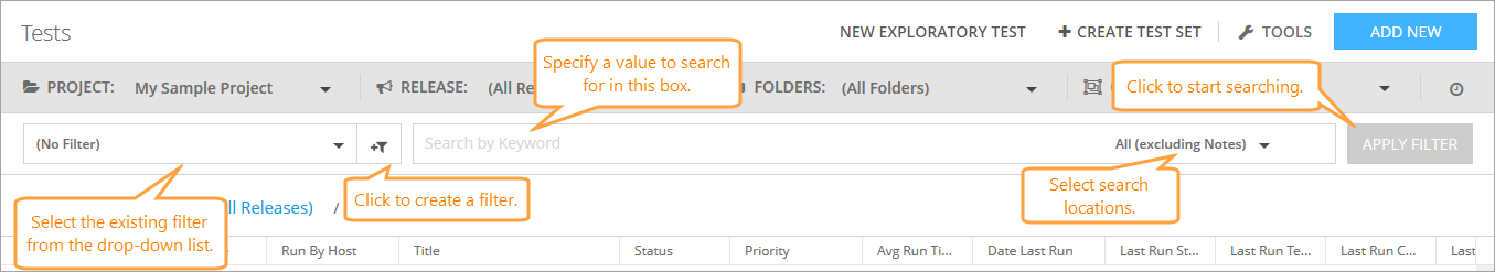 Test Library: Search and filters Test Library: Search and filters