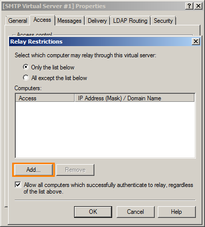 Installing QAComplete: Add computers to relay through the server