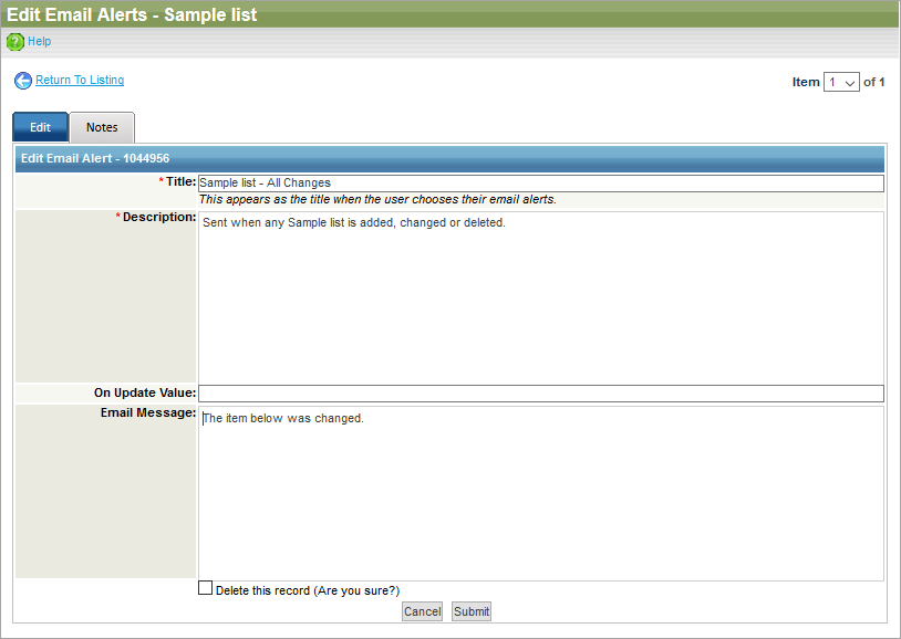 Email Alerts: The Edit Email Alert form