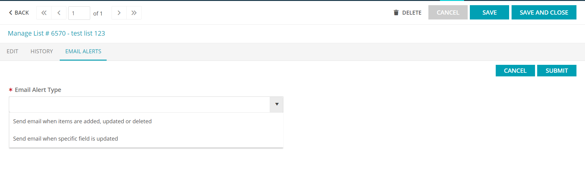 Email Alerts: The Add New button