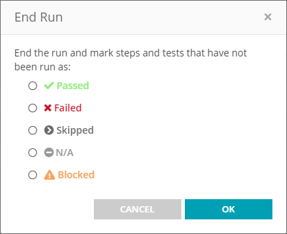 The end test run dialog