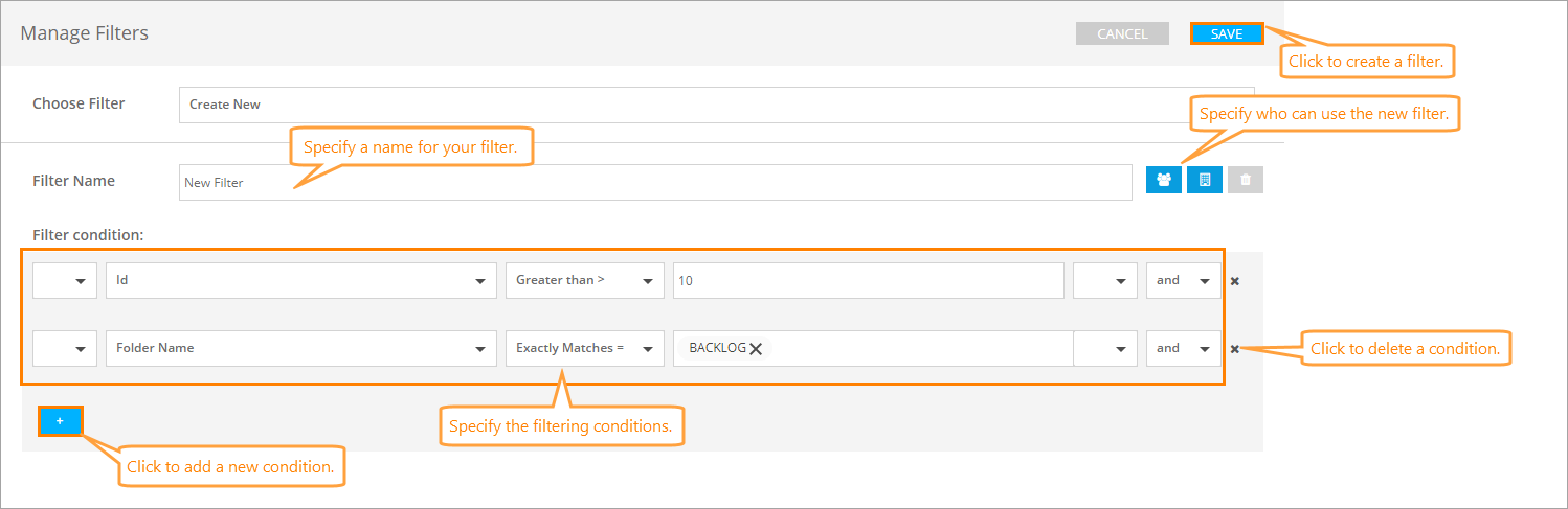 The Manage Filters dialog