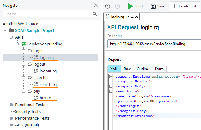 Adding WSDL definition to ReadyAPI: Generated sample request