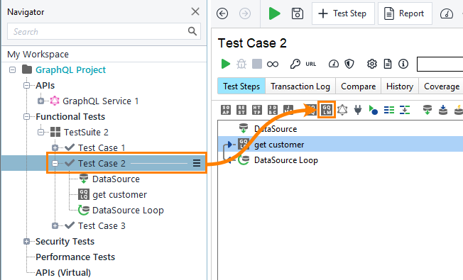 GraphQL testing in ReadyAPI: Adding GraphQL Mutation Request test step by using the test casre toolbar