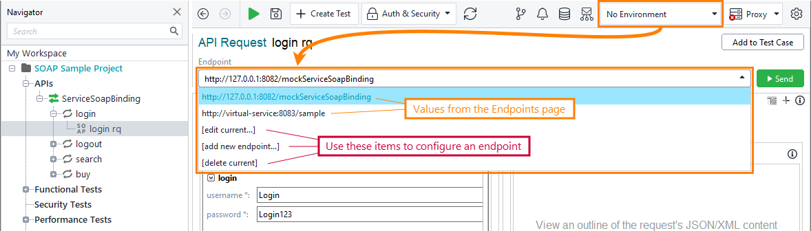 Testing SOAP APIs in ReadyAPI: Set endpoins without environments