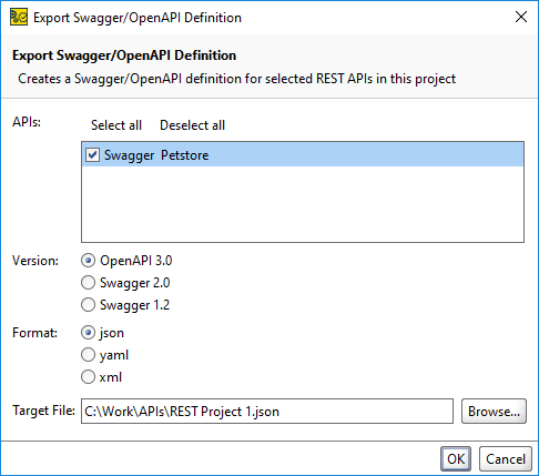 Exporting the Swagger definition