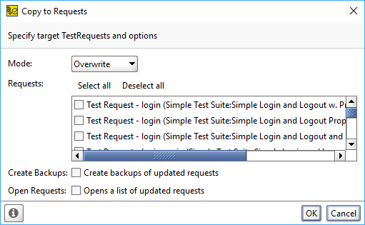 The Copy to Requests dialog