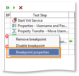 The Breakpoint context menu
