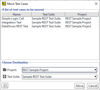 Move Test Cases dialog