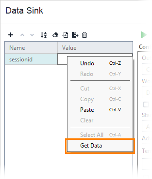 Excel DataSink Example: Property context menu