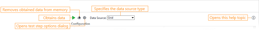 DataSource test step toolbar