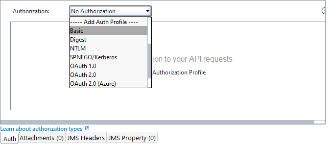 MS Requests in ReadyAPI: Authorization dropdown
