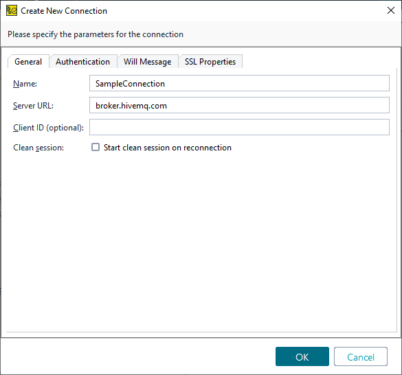 MQTT Testing in ReadyAPI: Configure connection dialog