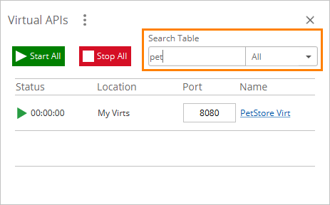 The new Search box in the Virtual APIs tile