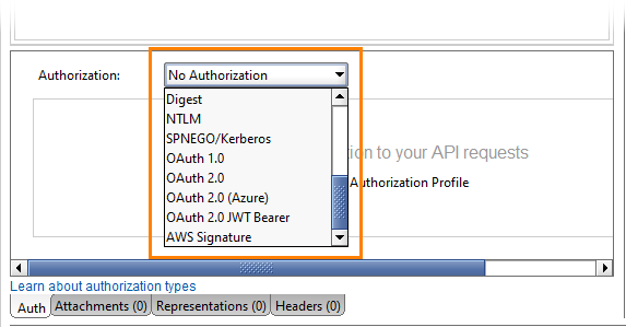 What's New in ReadyAPI 2.7: The Authorization drop-down list in the Auth panel
