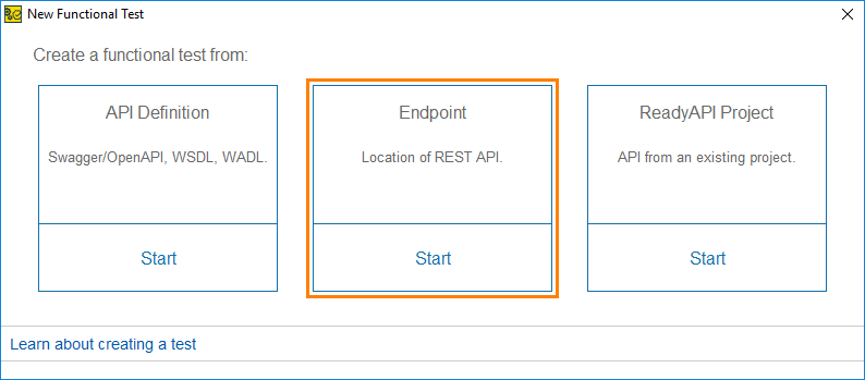 ReadyAPI: Selecting an endpoint as a project's source
