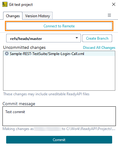 Git integration in ReadyAPI: Connect to a remote repository