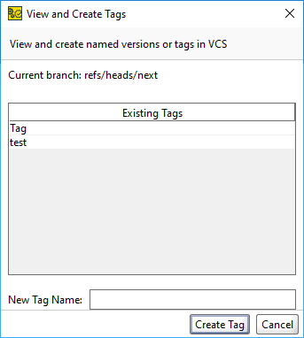 Git integration: View and Create Tags Dialog