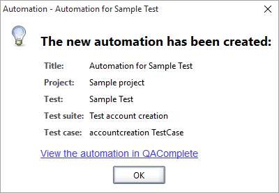 The New Automation dialog