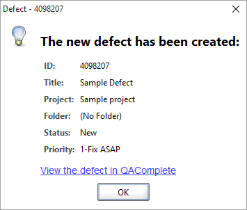 The New Defect dialog