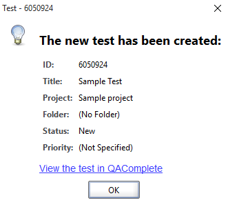 The New Test dialog