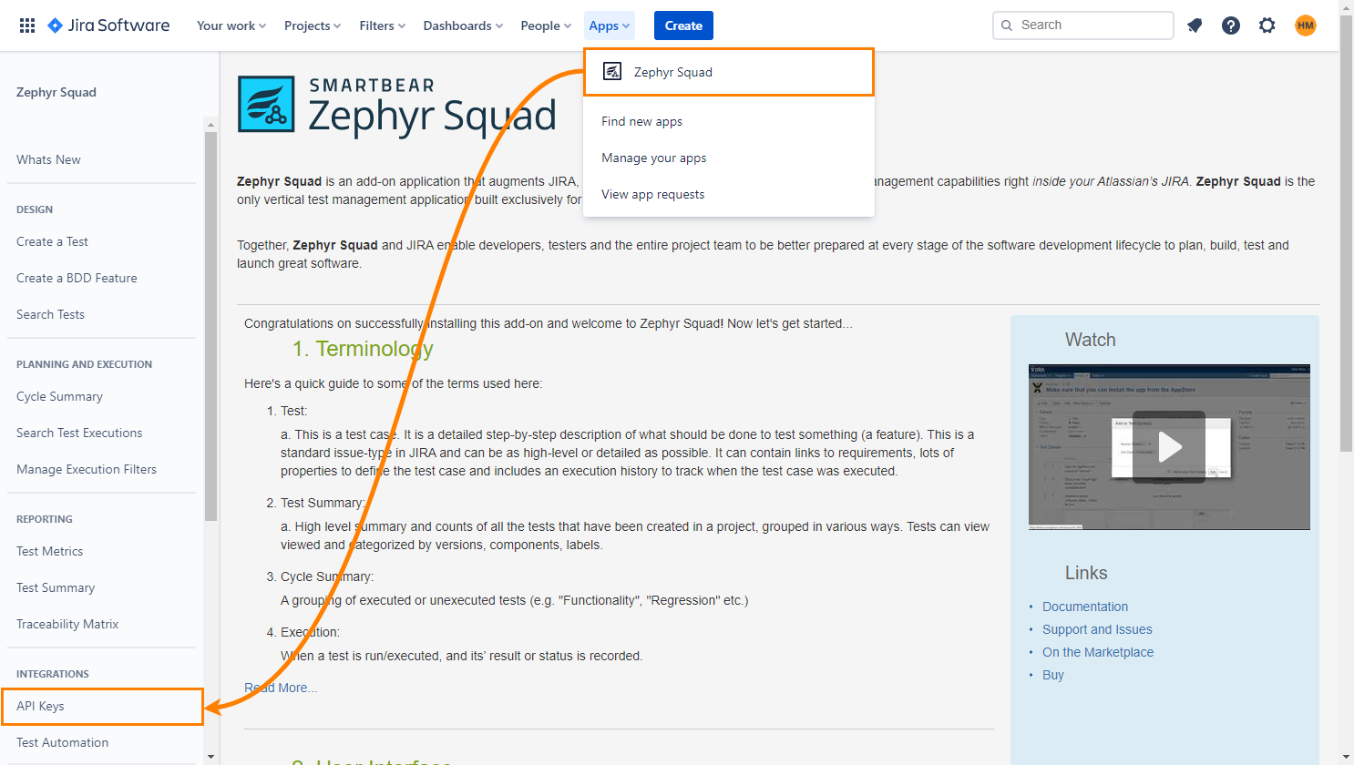 Zephyr Squad integration: Get access and secret keys