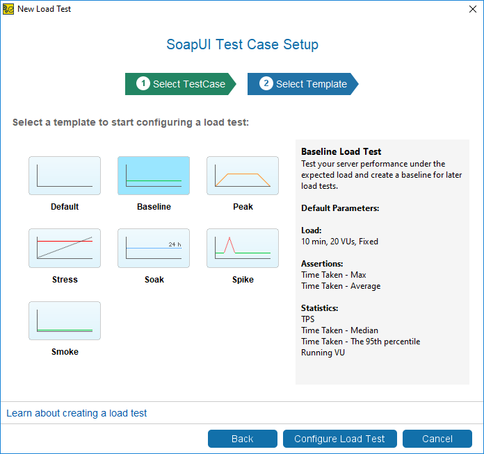 API load testing with ReadyAPI: Select a load template