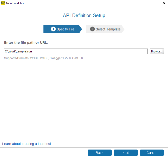 API load testing with ReadyAPI: Specify the file location