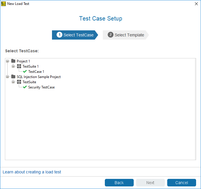 API load testing with ReadyAPI: Select a test case