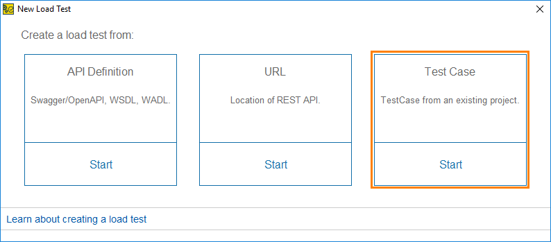 API load testing with ReadyAPI: The New Load Test dialog