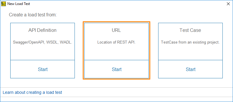 API load testing with ReadyAPI: the New Load Test dialog