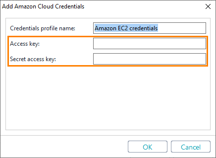The Add Amazon Cloud Credentials Dialog