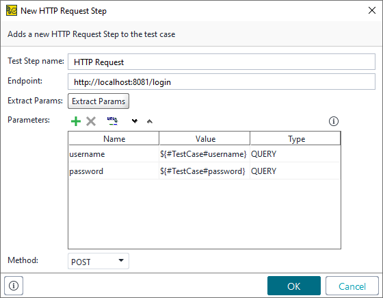The New HTTP Request test step dialog