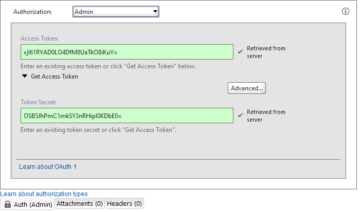 OAuth 1: Auth tab