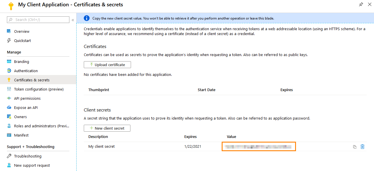 Azure OAuth 2.0 authentication tutorial: Client secret