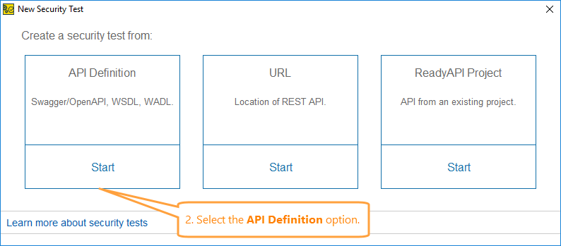 ReadyAPI: Selecting a definition as a source for the security test