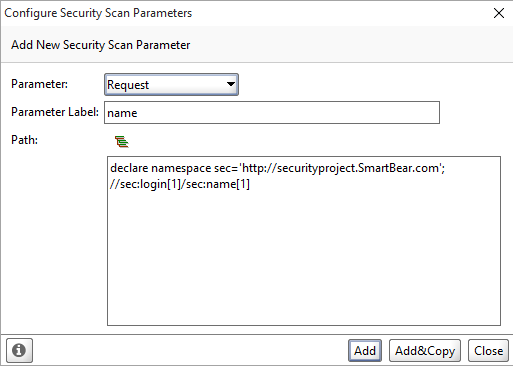 ReadyAPI: Copy security scan parameter dialog
