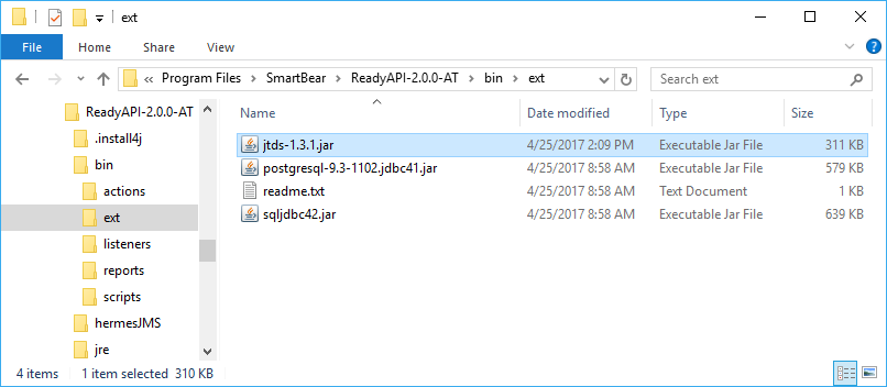 The JTDS driver in the ReadyAPI installation directory